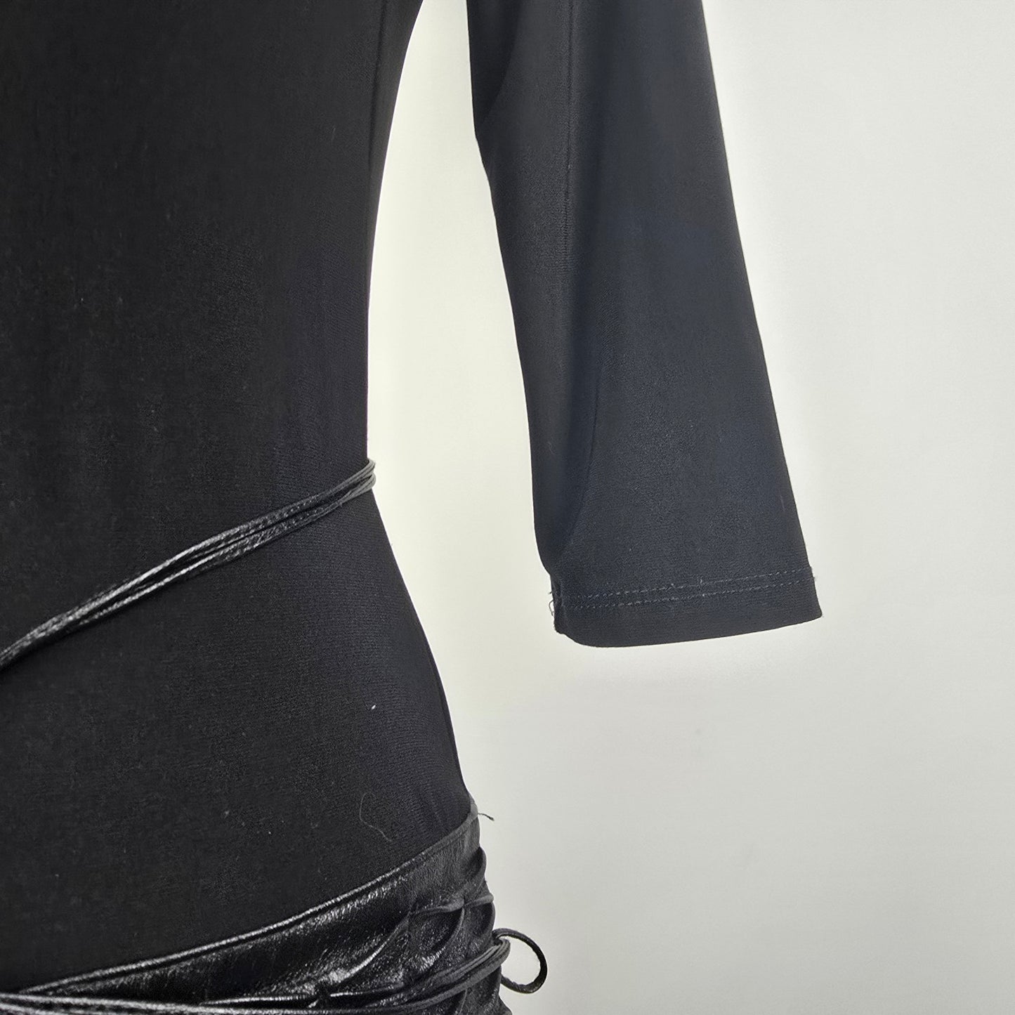 Joseph Ribkoff Black Faux Leather Detail Asymmetrical Midi Dress Size 8
