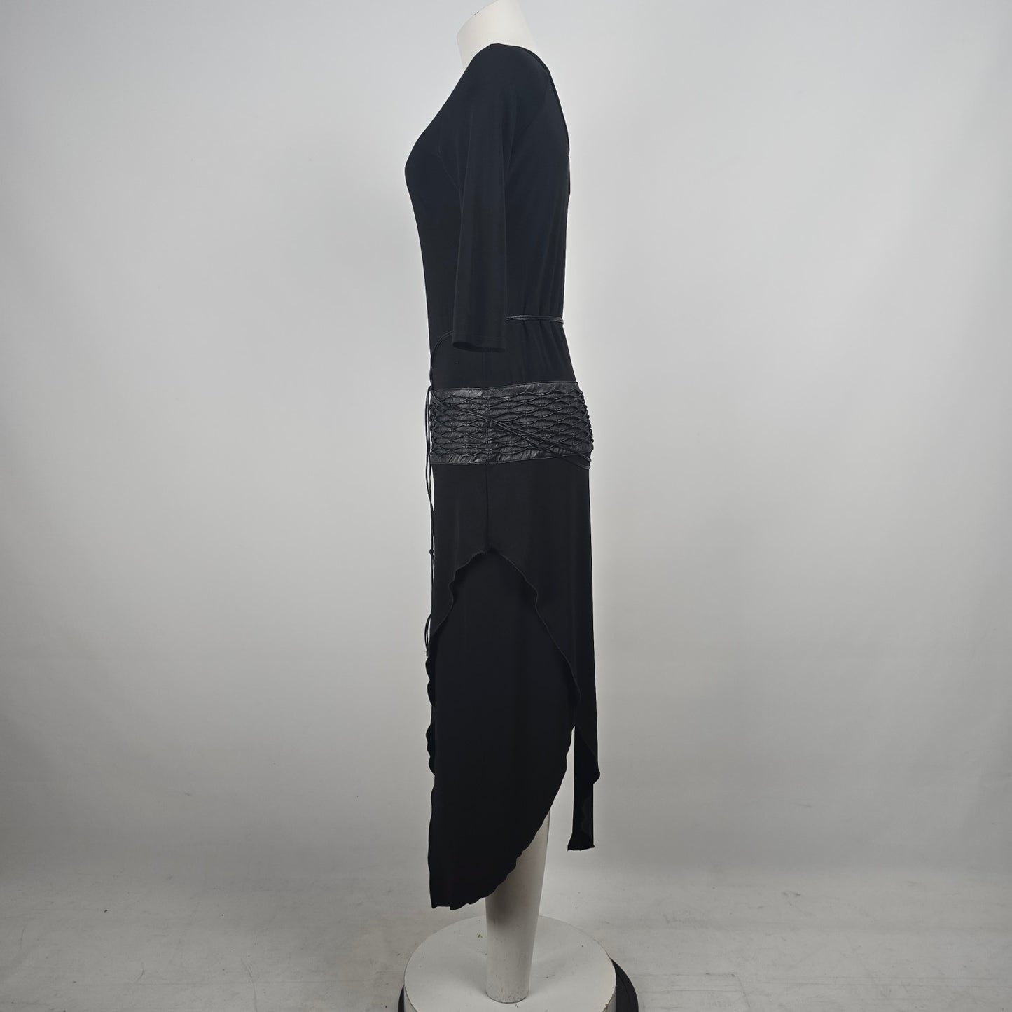 Joseph Ribkoff Black Faux Leather Detail Asymmetrical Midi Dress Size 8