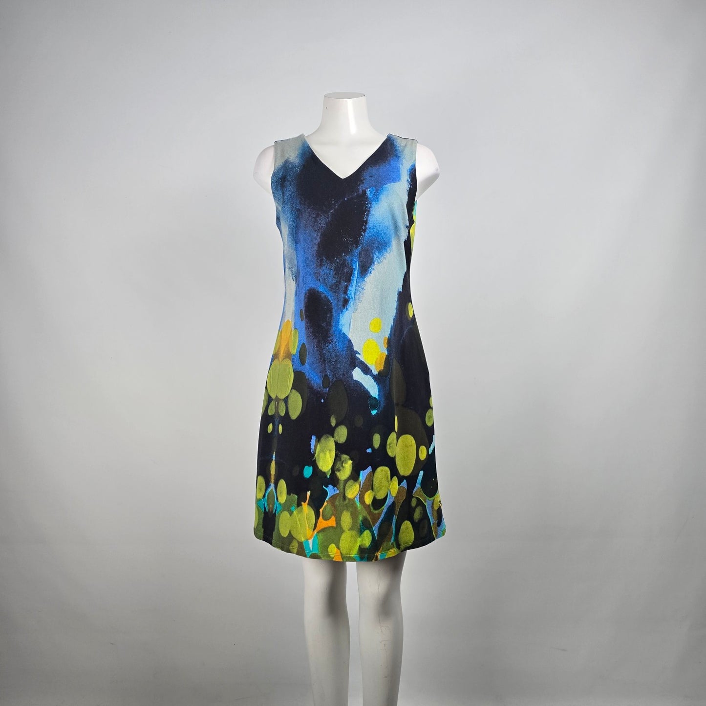 Claire Desjardins Blue Cotton Art Print Mini Dress Size M