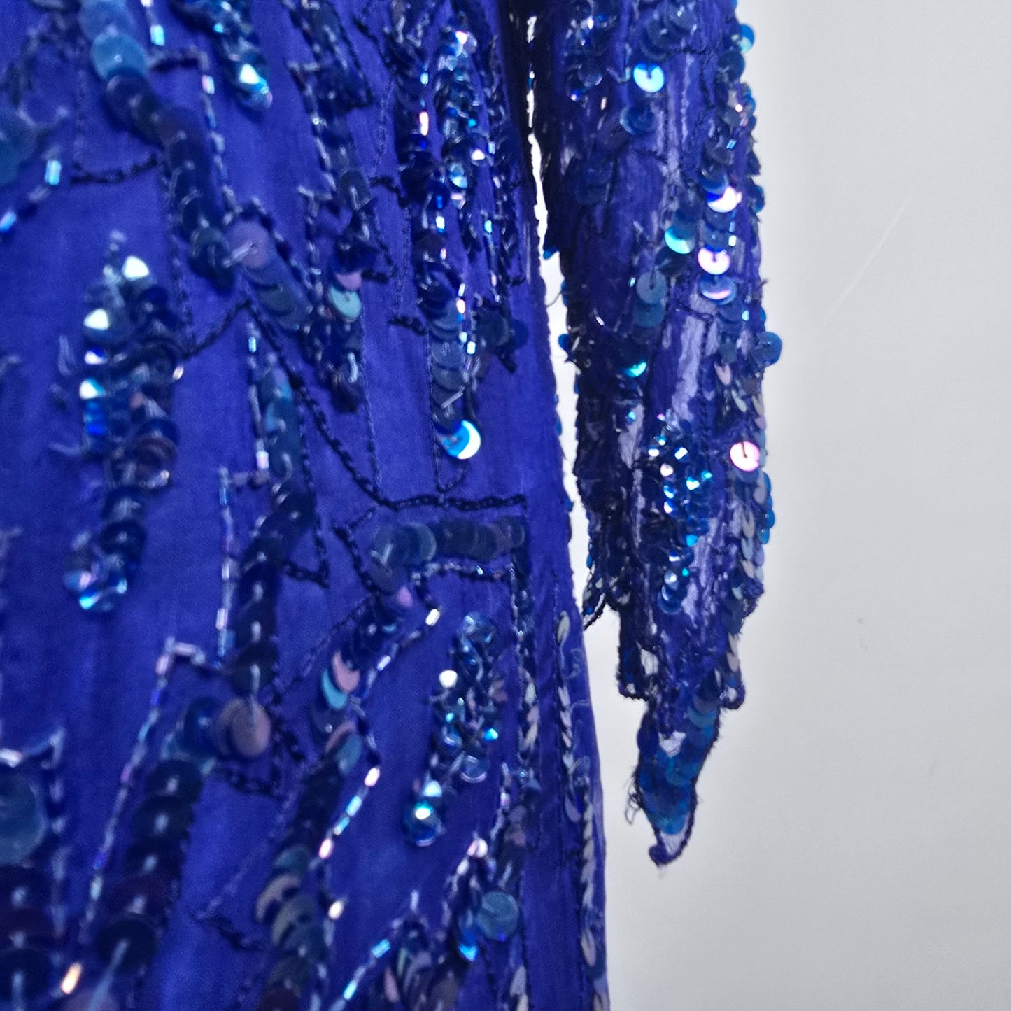 Vintage Scala Blue Sequined Beaded Evening Dress Size M