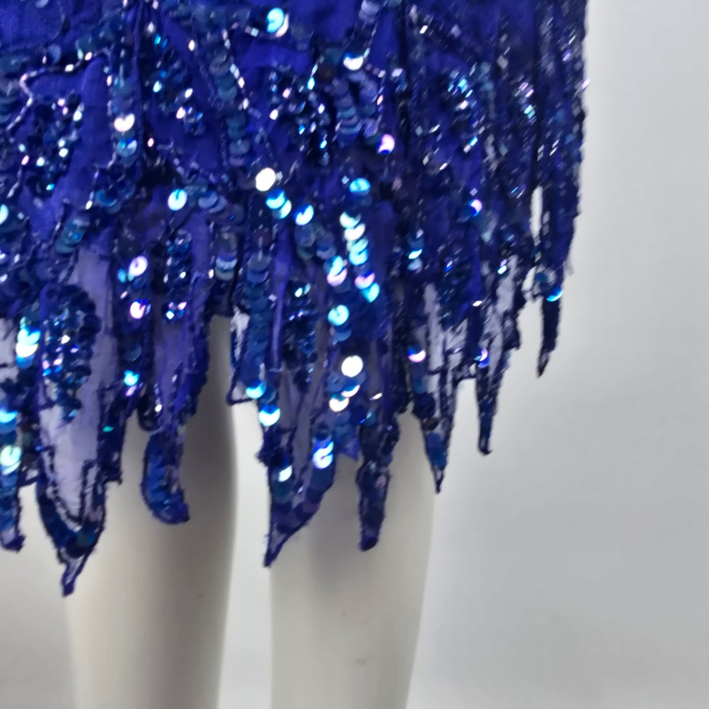 Vintage Scala Blue Sequined Beaded Evening Dress Size M