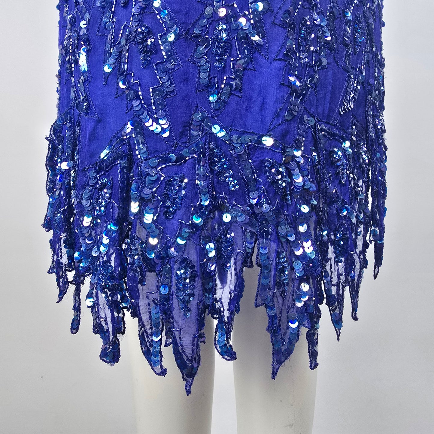 Vintage Scala Blue Sequined Beaded Evening Dress Size M