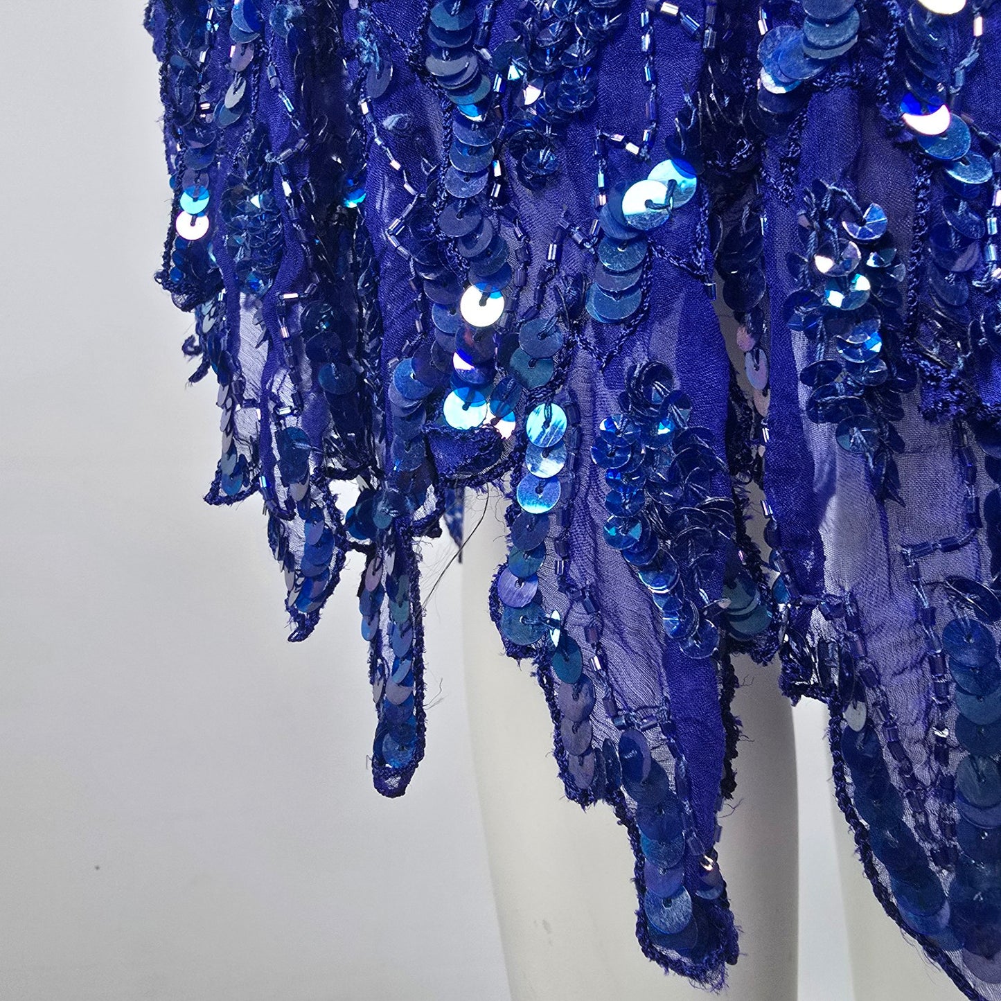 Vintage Scala Blue Sequined Beaded Evening Dress Size M