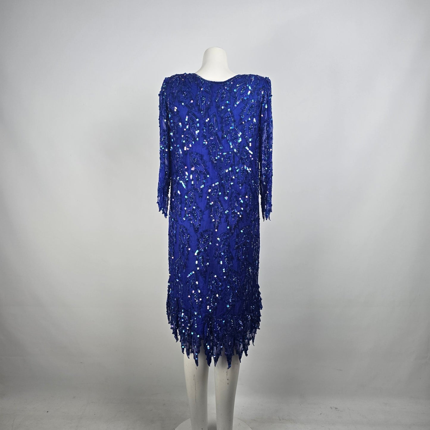 Vintage Scala Blue Sequined Beaded Evening Dress Size M
