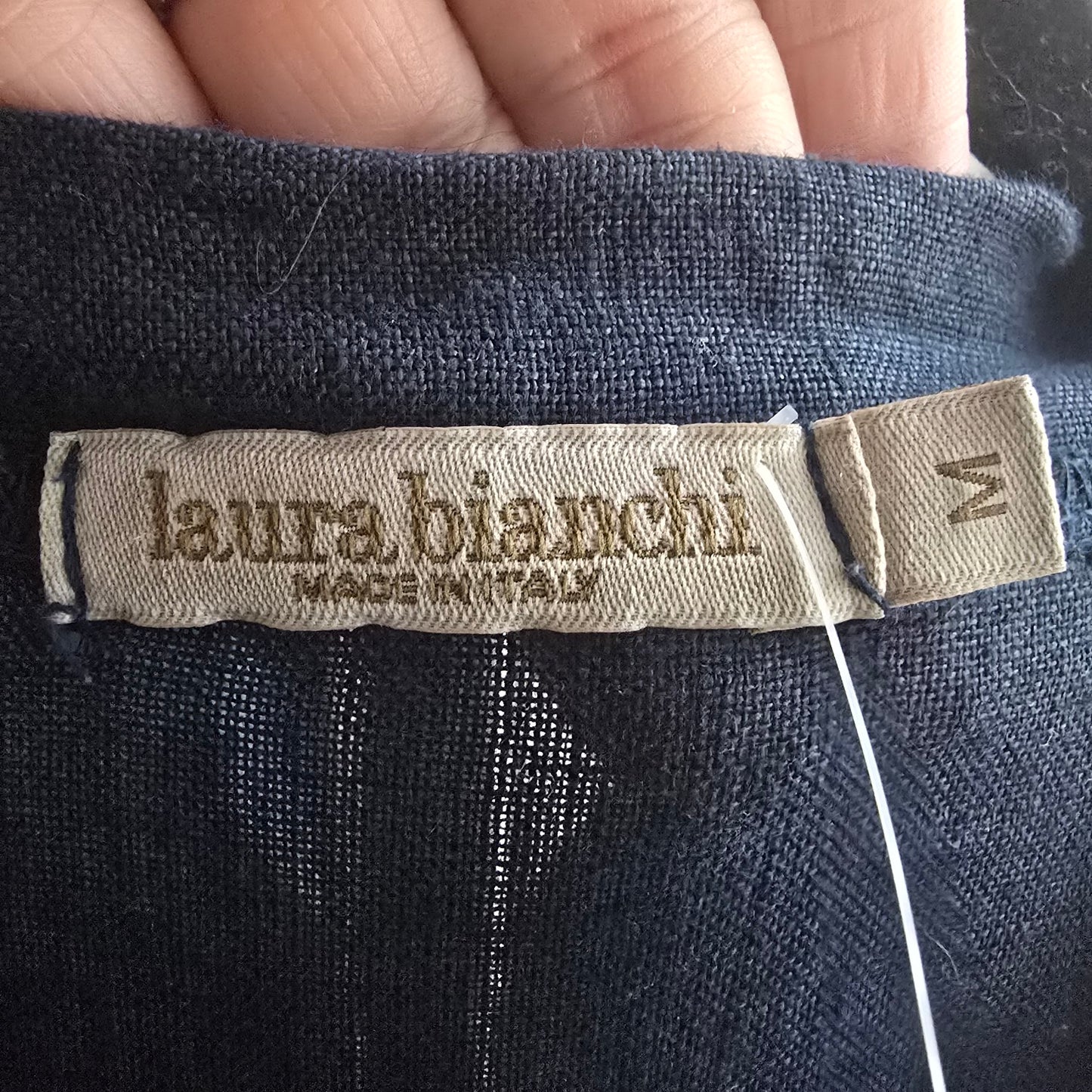 Laura Bianchi Navy Blue Linen Button Up Maxi Dress Size M