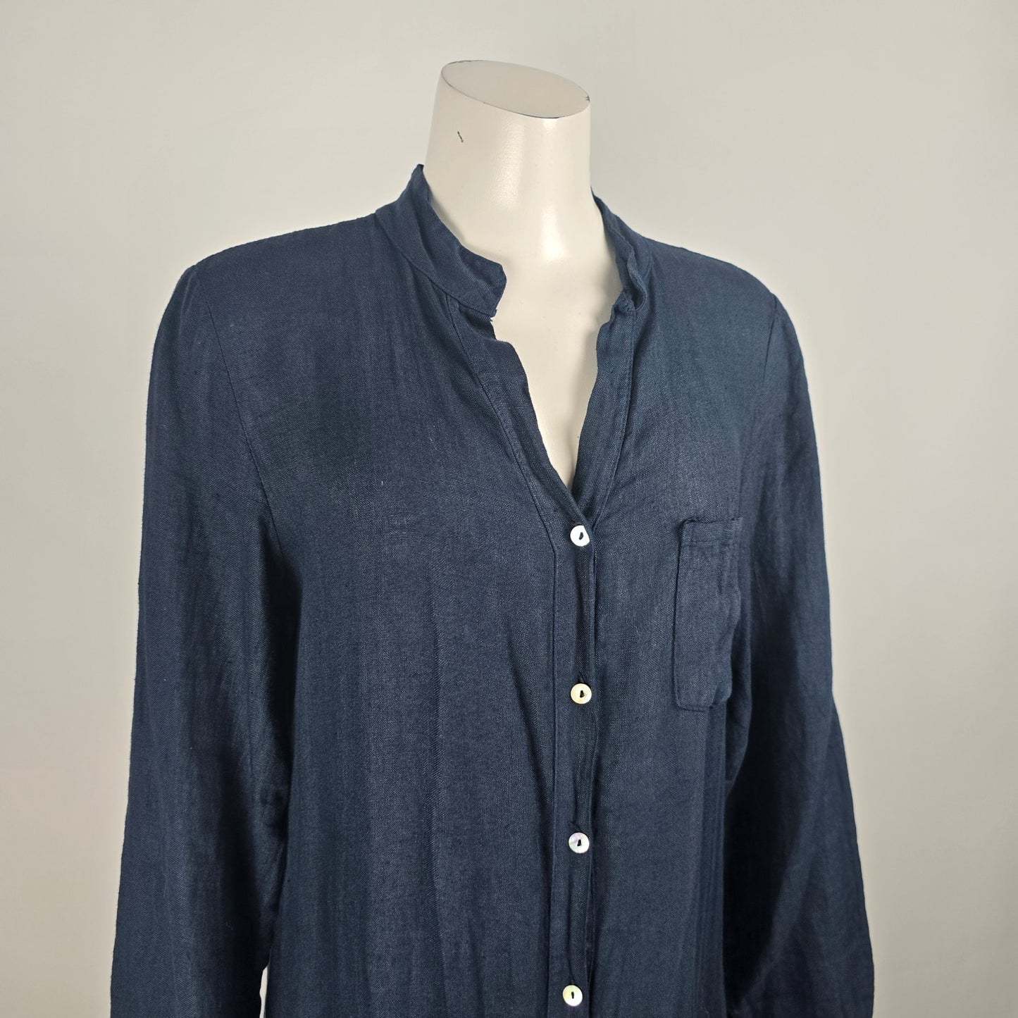 Laura Bianchi Navy Blue Linen Button Up Maxi Dress Size M