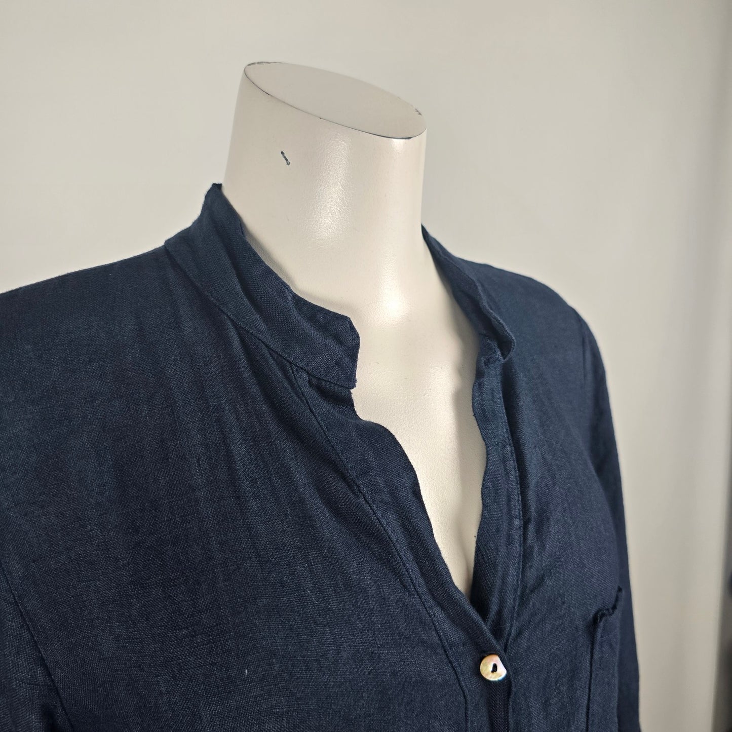 Laura Bianchi Navy Blue Linen Button Up Maxi Dress Size M