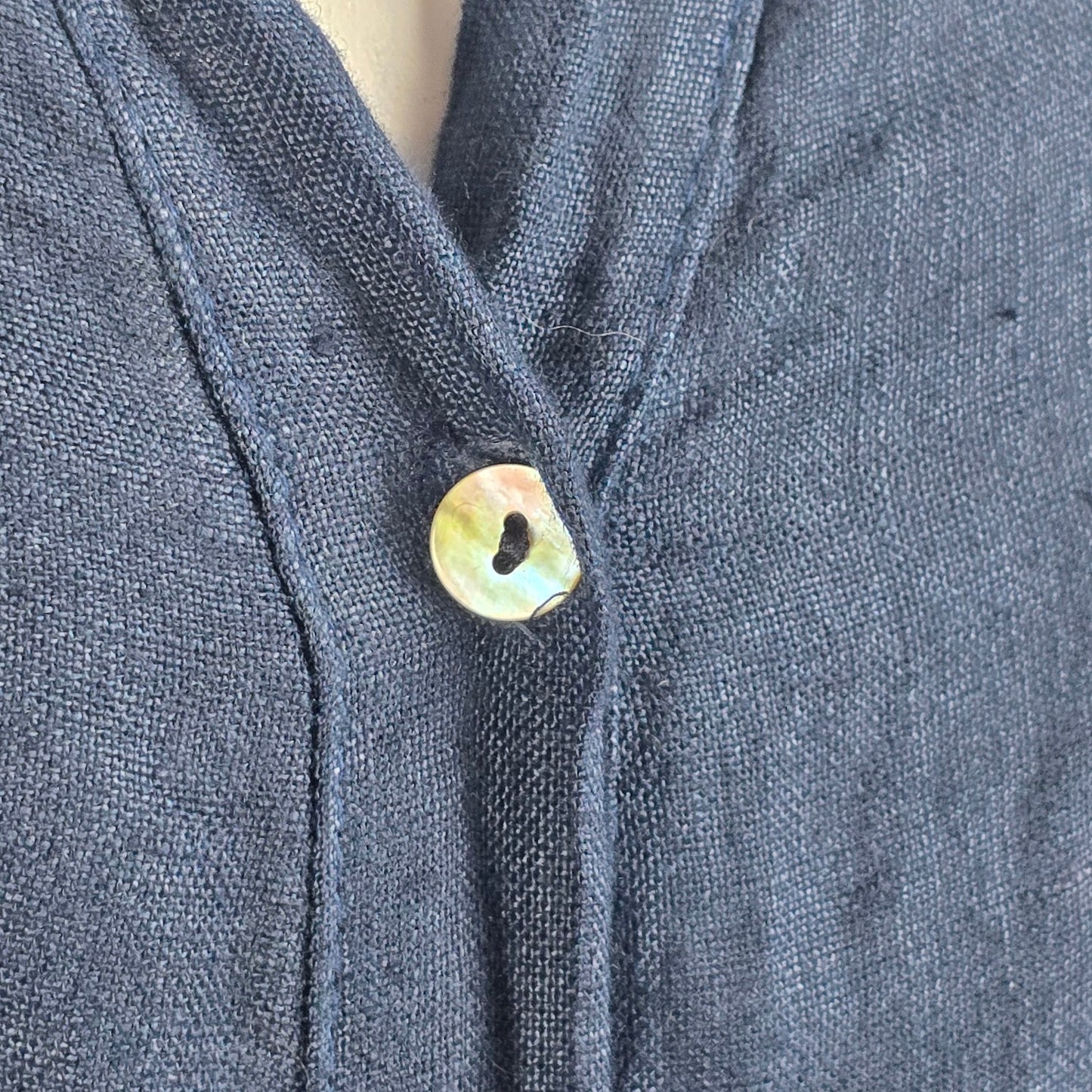Laura Bianchi Navy Blue Linen Button Up Maxi Dress Size M