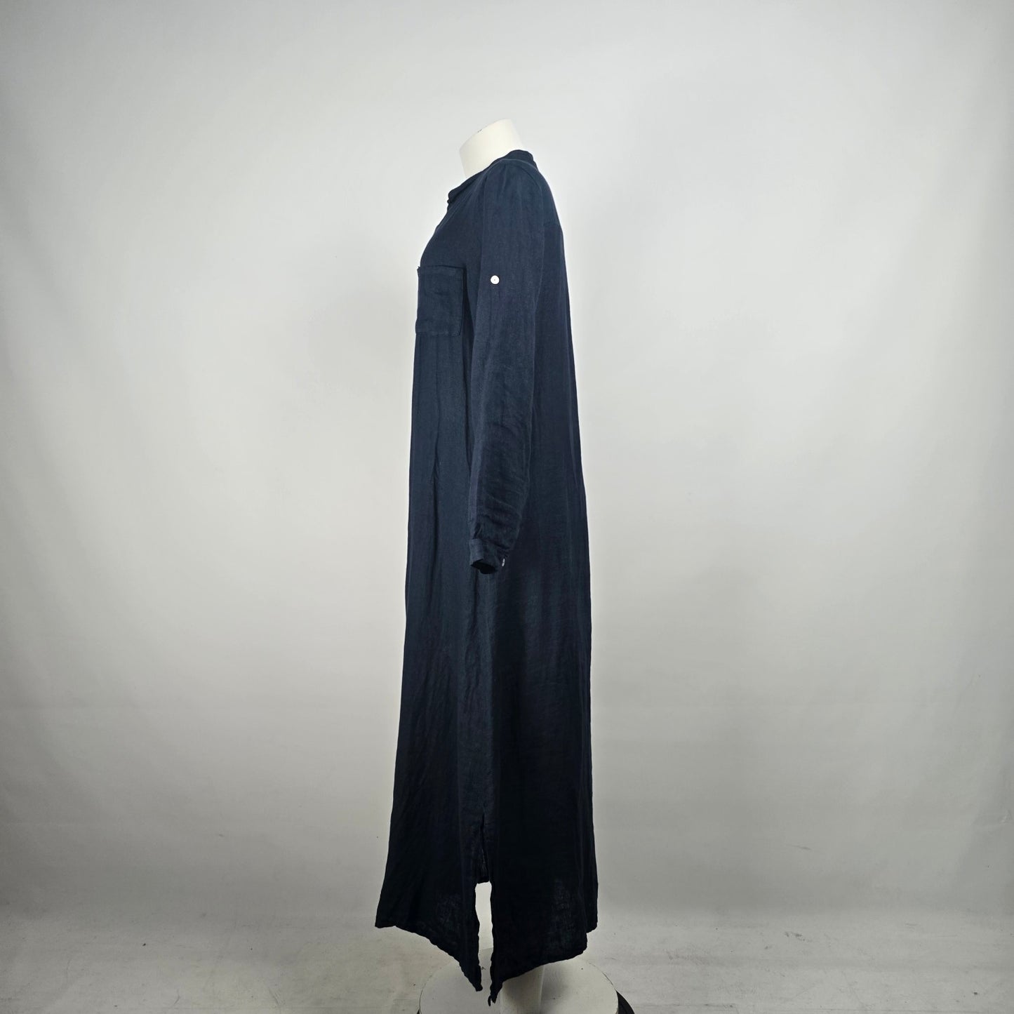 Laura Bianchi Navy Blue Linen Button Up Maxi Dress Size M