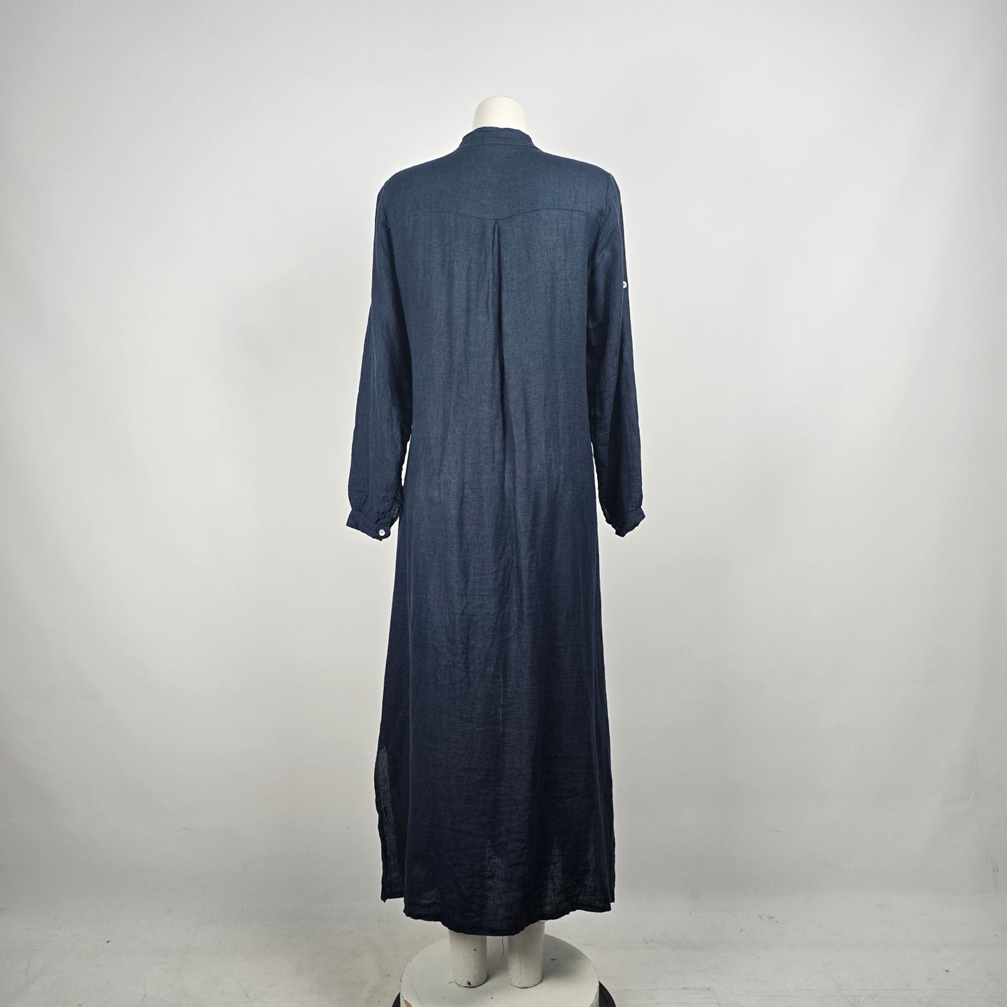 Laura Bianchi Navy Blue Linen Button Up Maxi Dress Size M