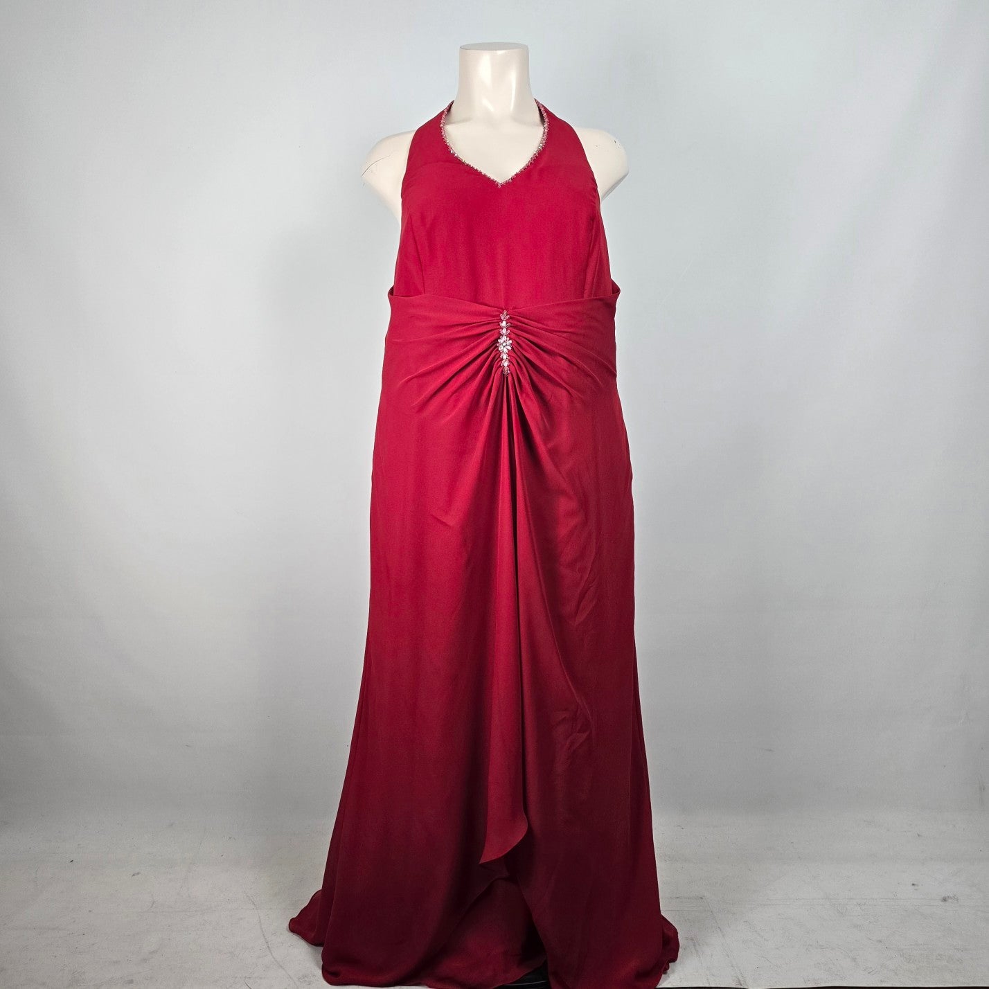 Red Beaded Halter Neckline Event Gown Size 2XL