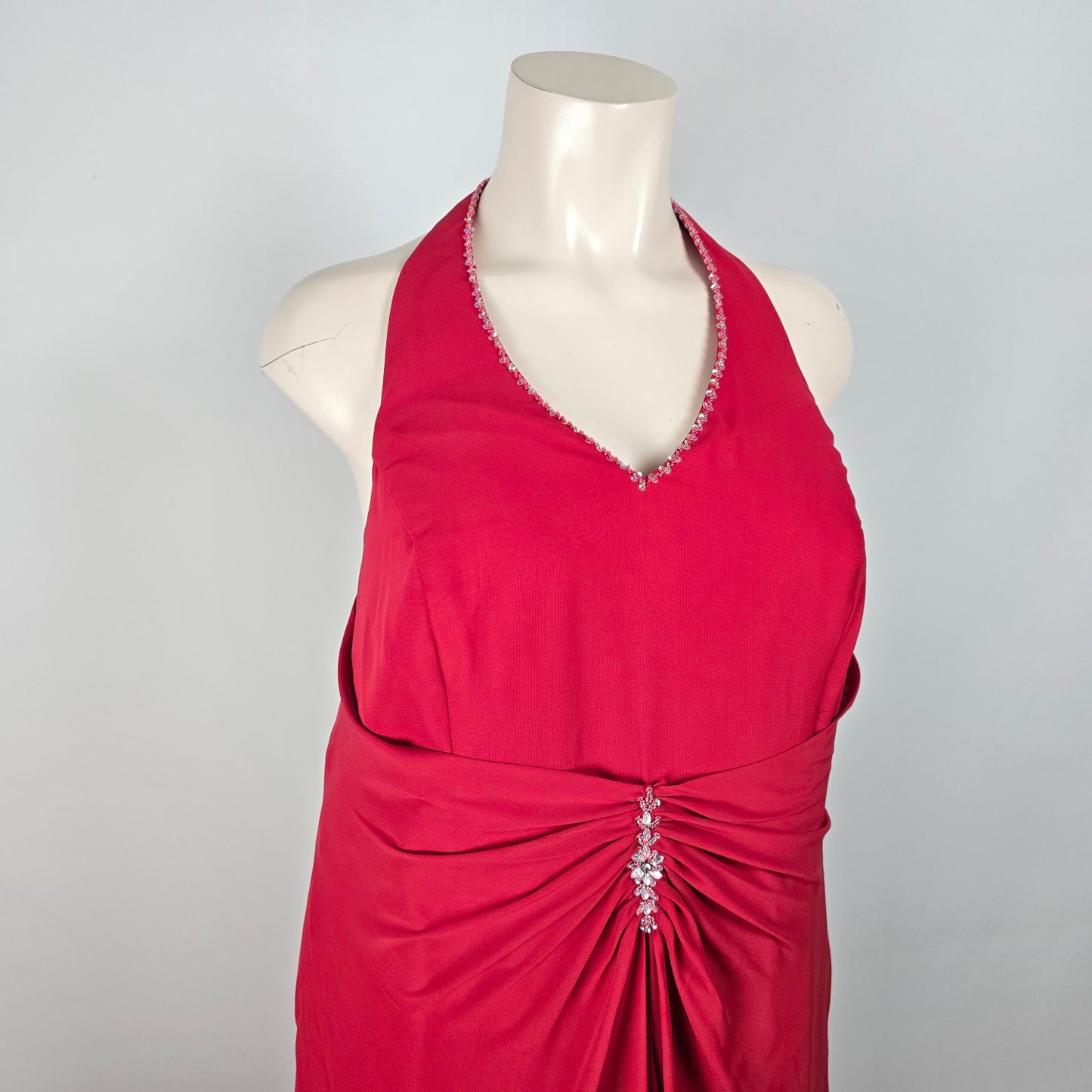 Red Beaded Halter Neckline Event Gown Size 2XL