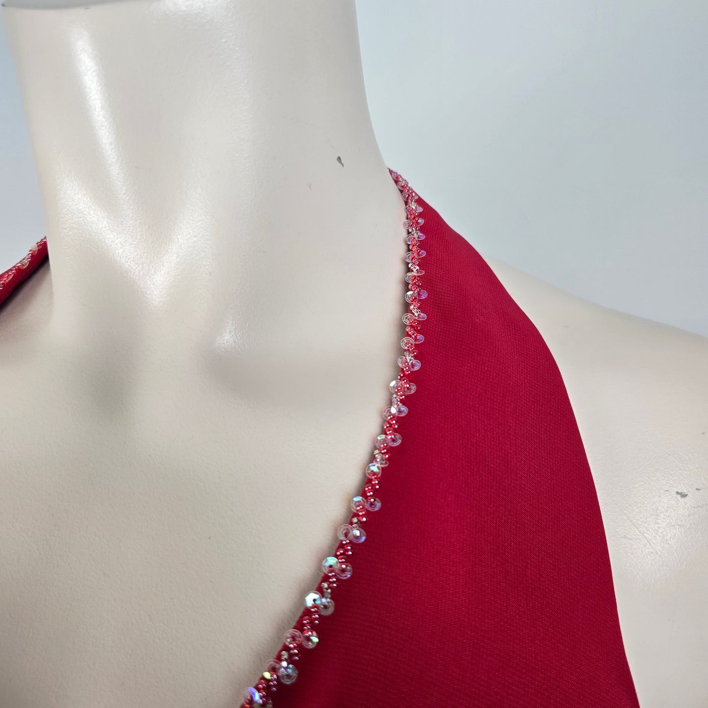 Red Beaded Halter Neckline Event Gown Size 2XL