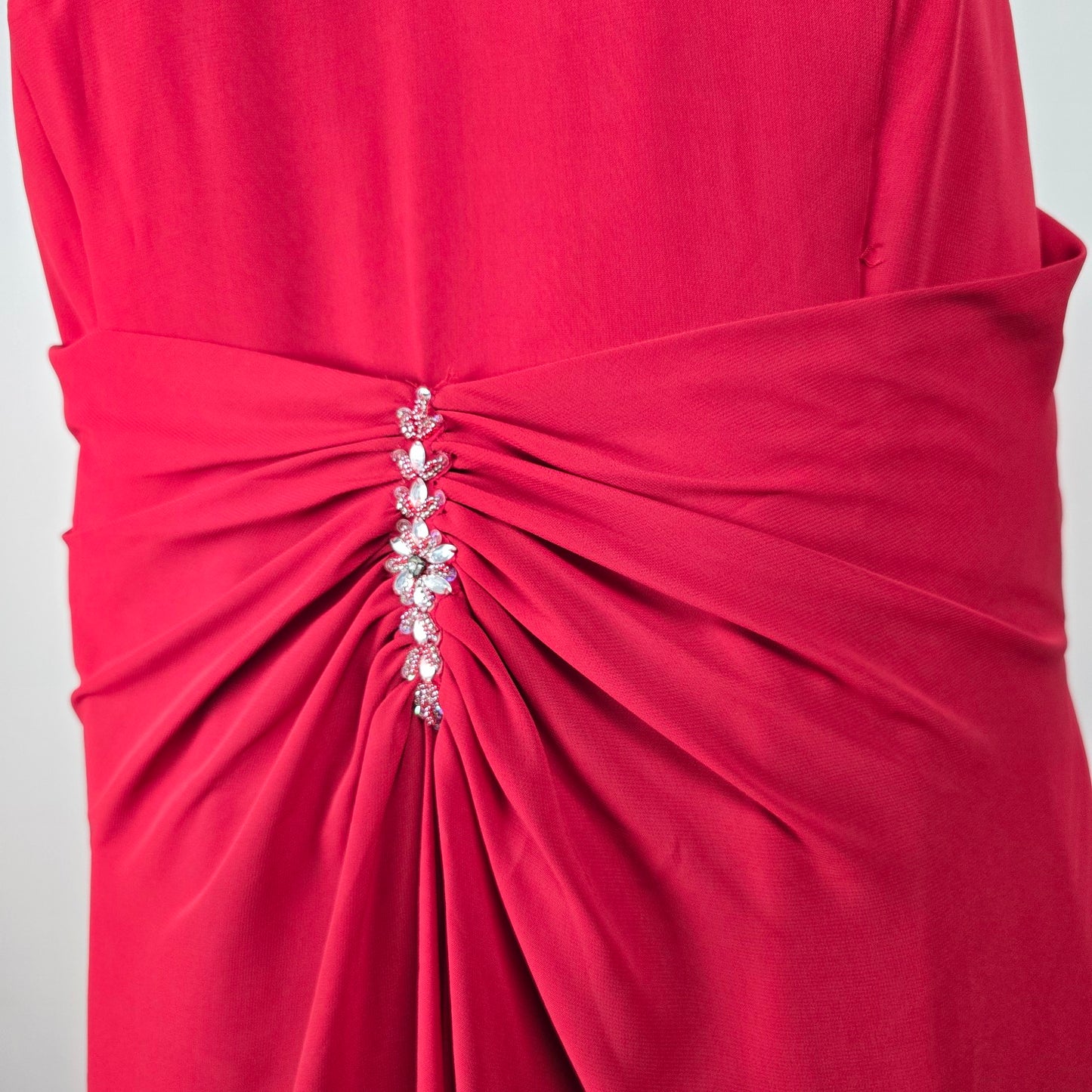 Red Beaded Halter Neckline Event Gown Size 2XL