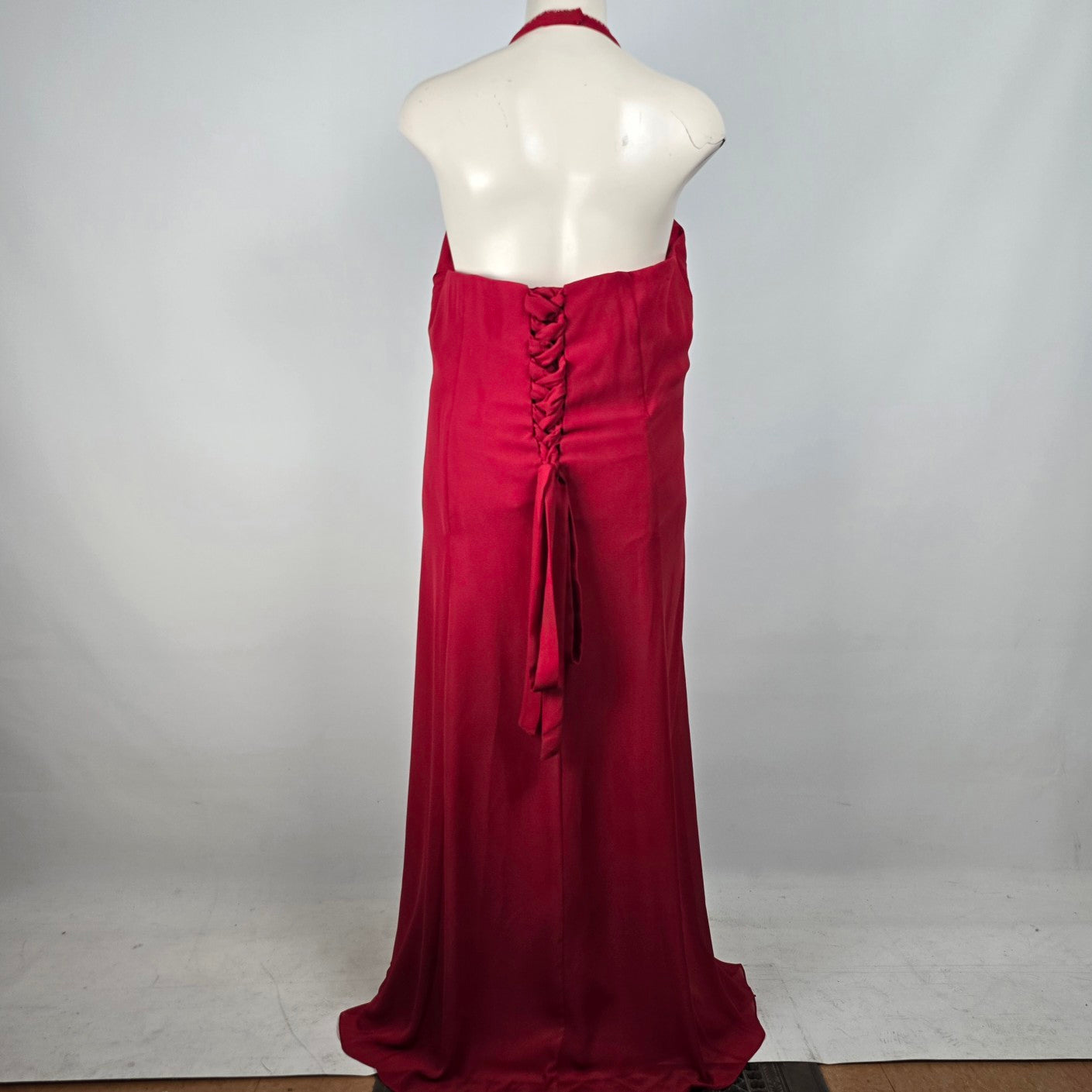 Red Beaded Halter Neckline Event Gown Size 2XL