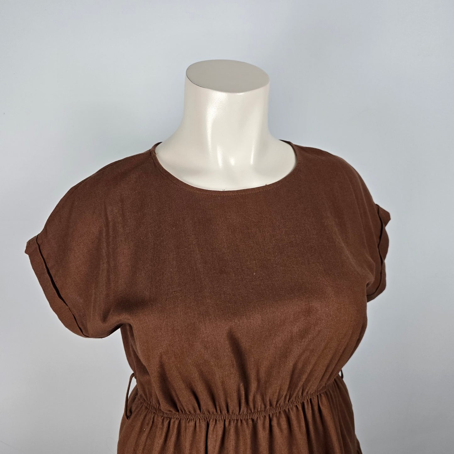 Perch Brown Linen Tiered Mini Dress Size 3XL