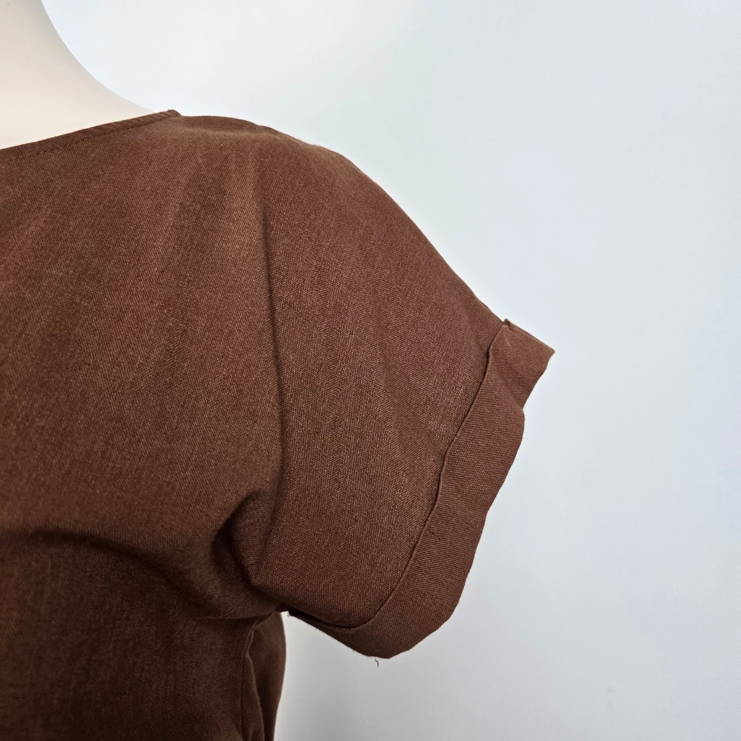Perch Brown Linen Tiered Mini Dress Size 3XL