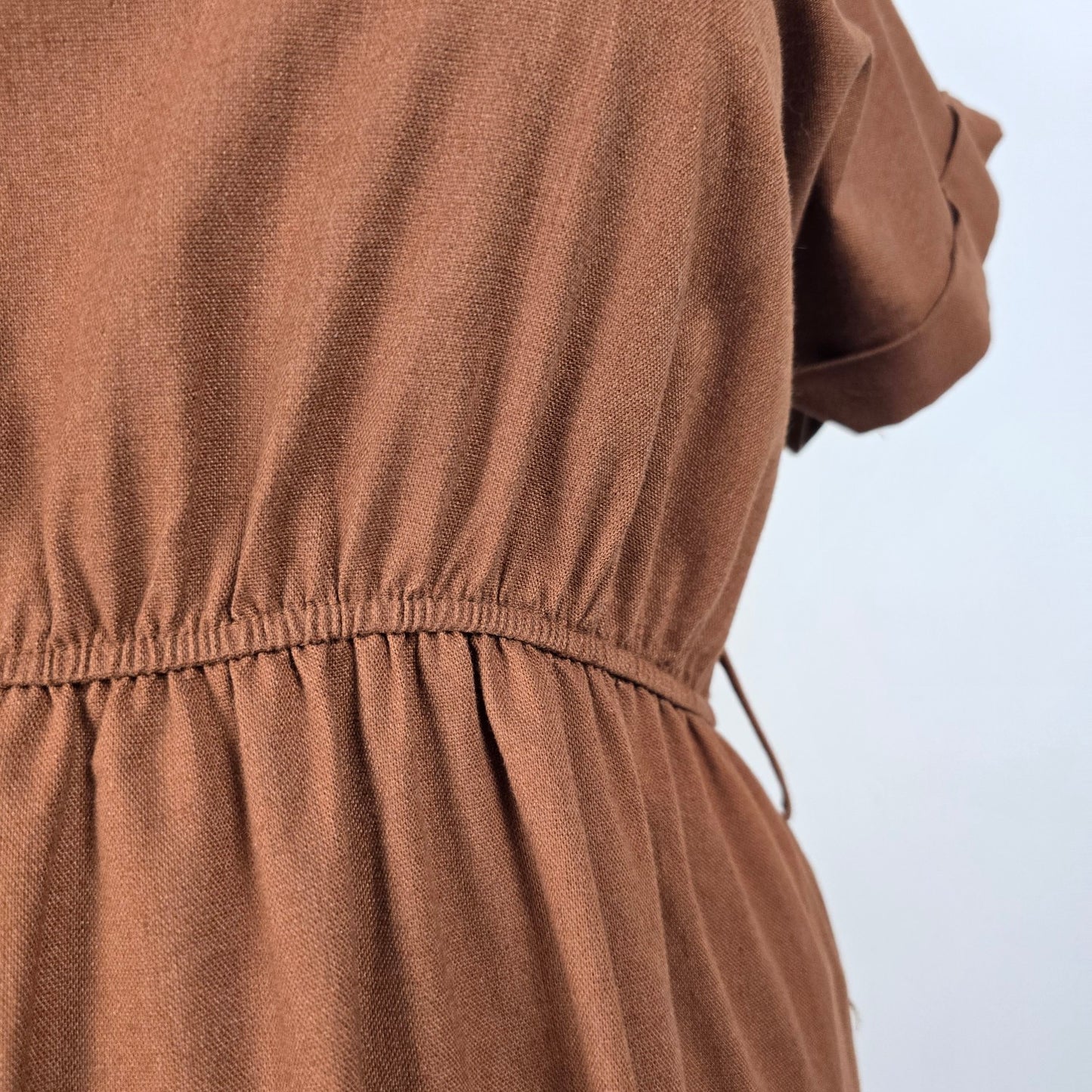 Perch Brown Linen Tiered Mini Dress Size 3XL
