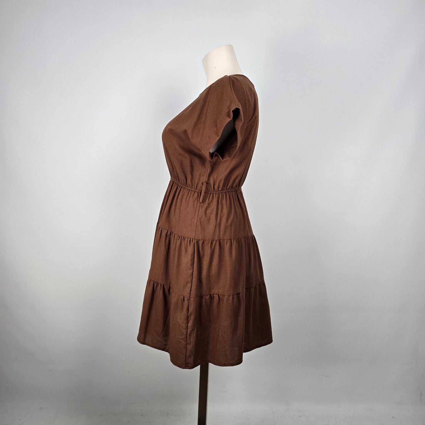 Perch Brown Linen Tiered Mini Dress Size 3XL