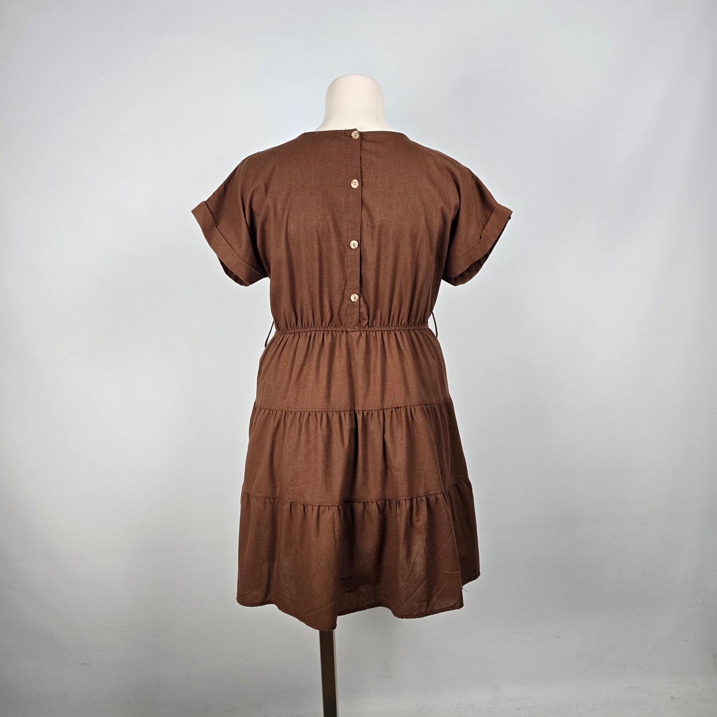 Perch Brown Linen Tiered Mini Dress Size 3XL