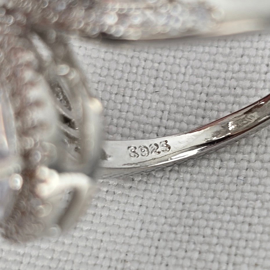 S925 Silver Tone Crystal Statement Ring Size 8