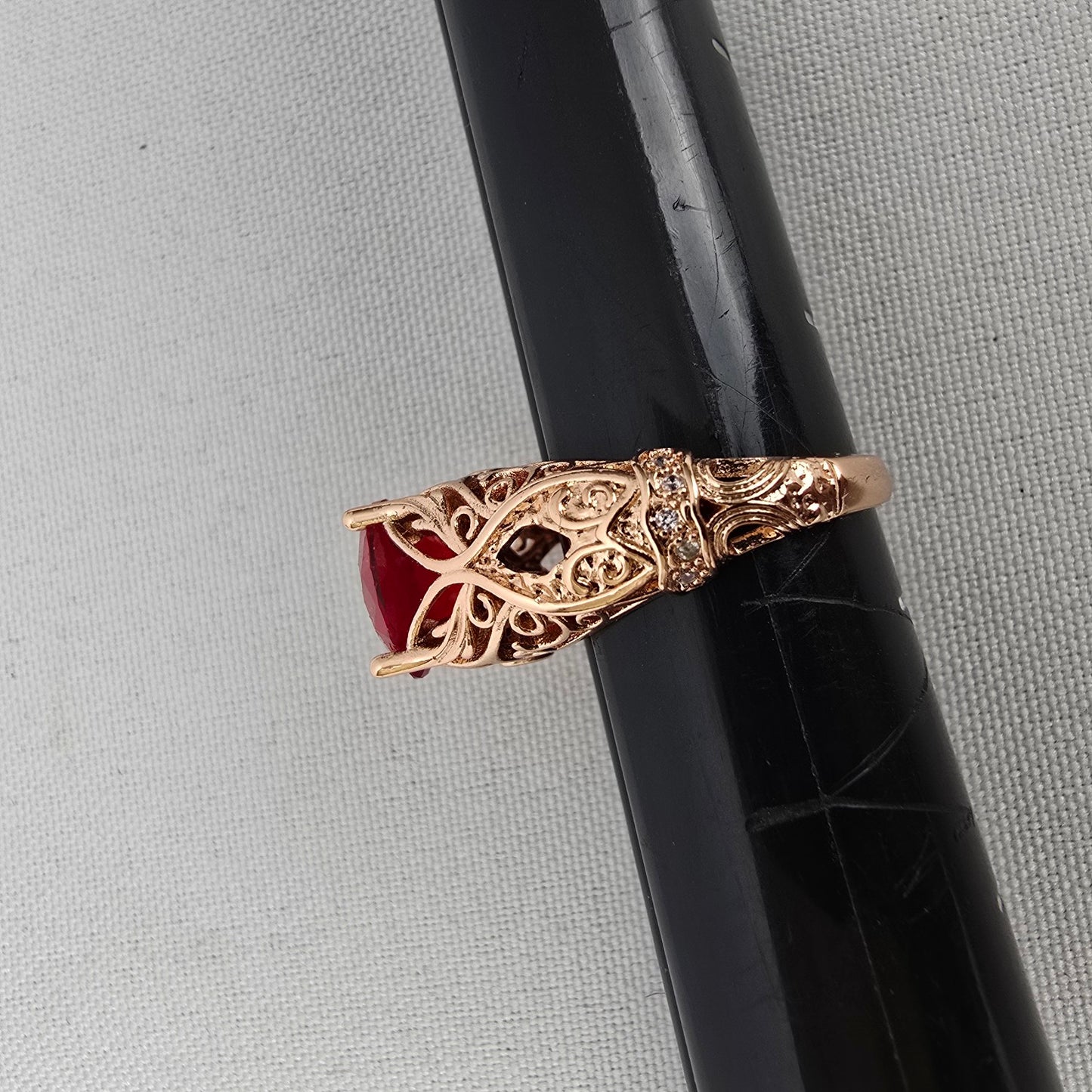 Copper Tone Red Stone Statement Ring Size 7.5
