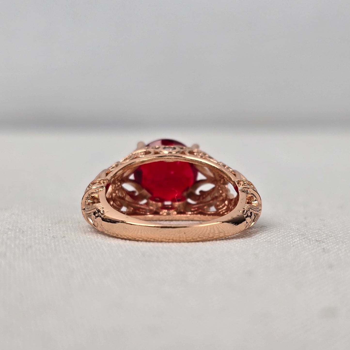 Copper Tone Red Stone Statement Ring Size 7.5