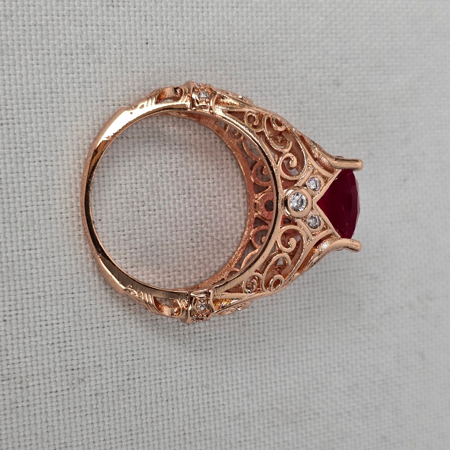 Copper Tone Red Stone Statement Ring Size 7.5