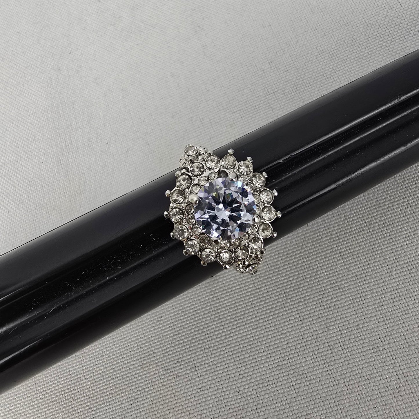 Silver Tone Crystal Statement Ring Size 8