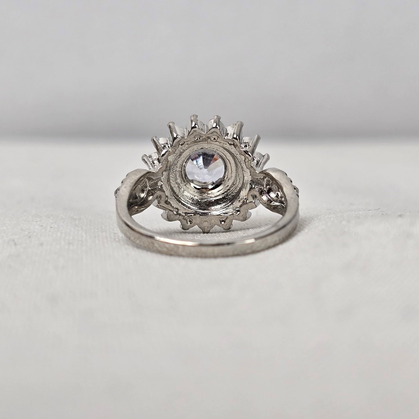 Silver Tone Crystal Statement Ring Size 8