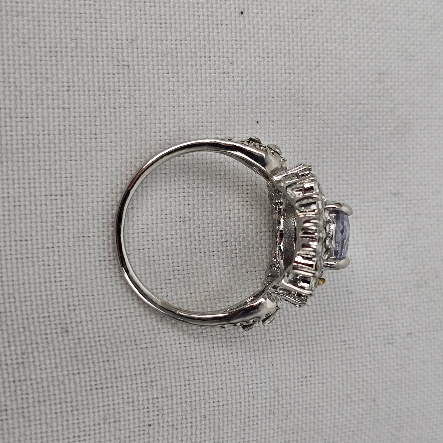 Silver Tone Crystal Statement Ring Size 8
