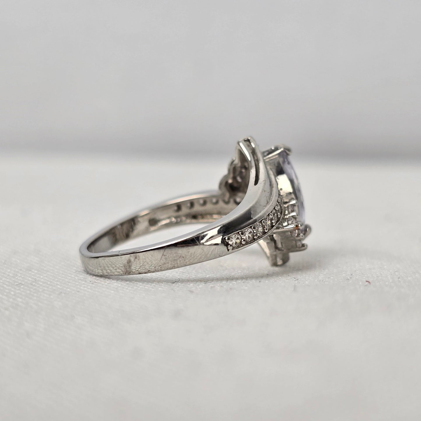 S925 Silver Tone Crystal Statement Ring Size 8