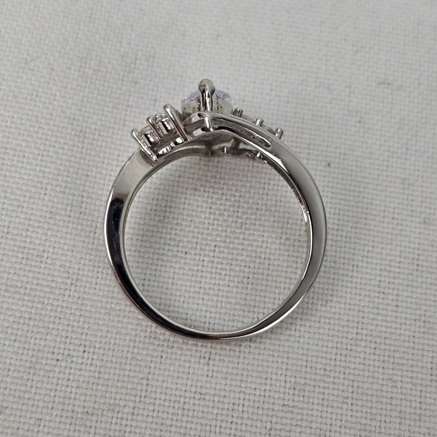 S925 Silver Tone Crystal Statement Ring Size 8
