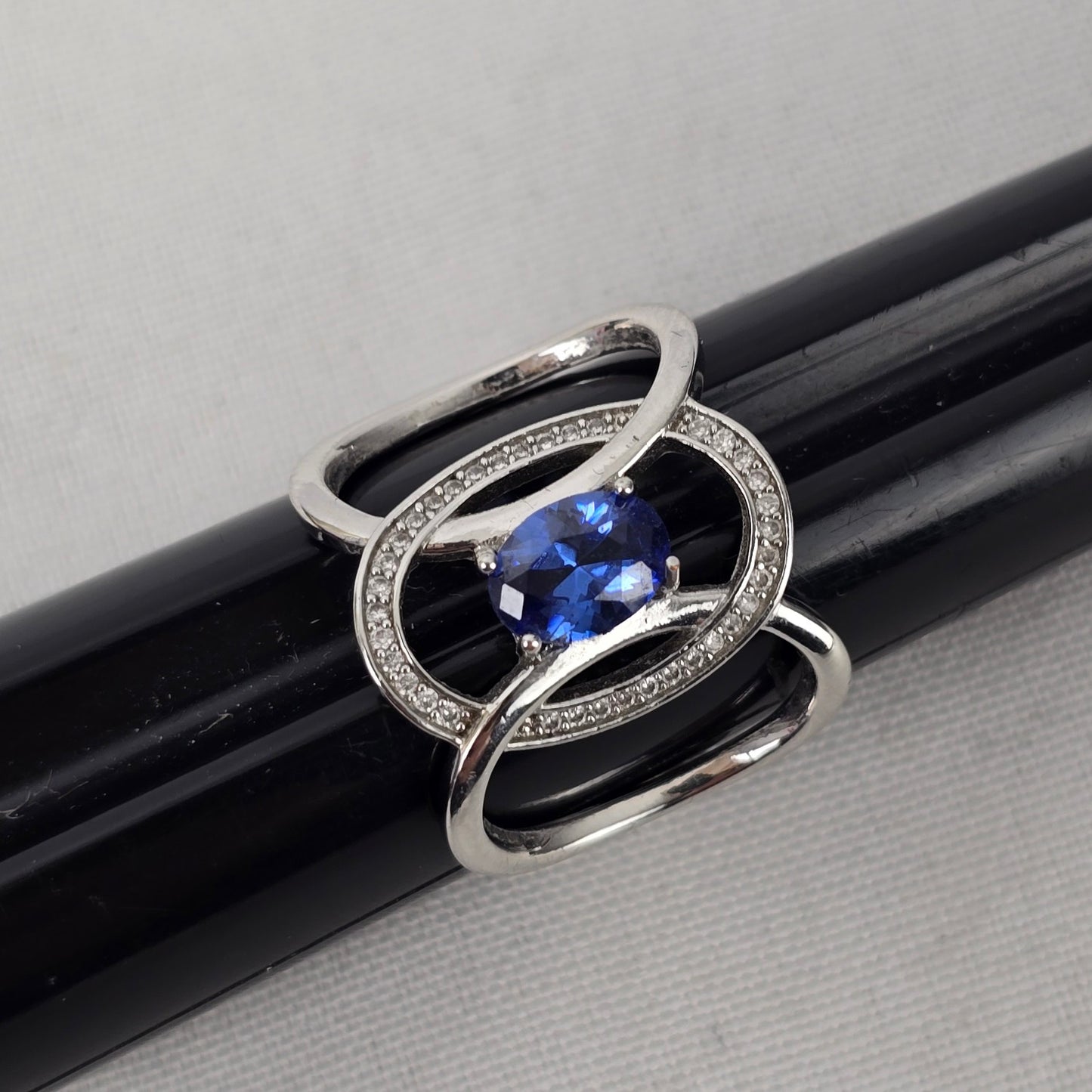 Silver Tone Blue Stone Statement Ring Size 9