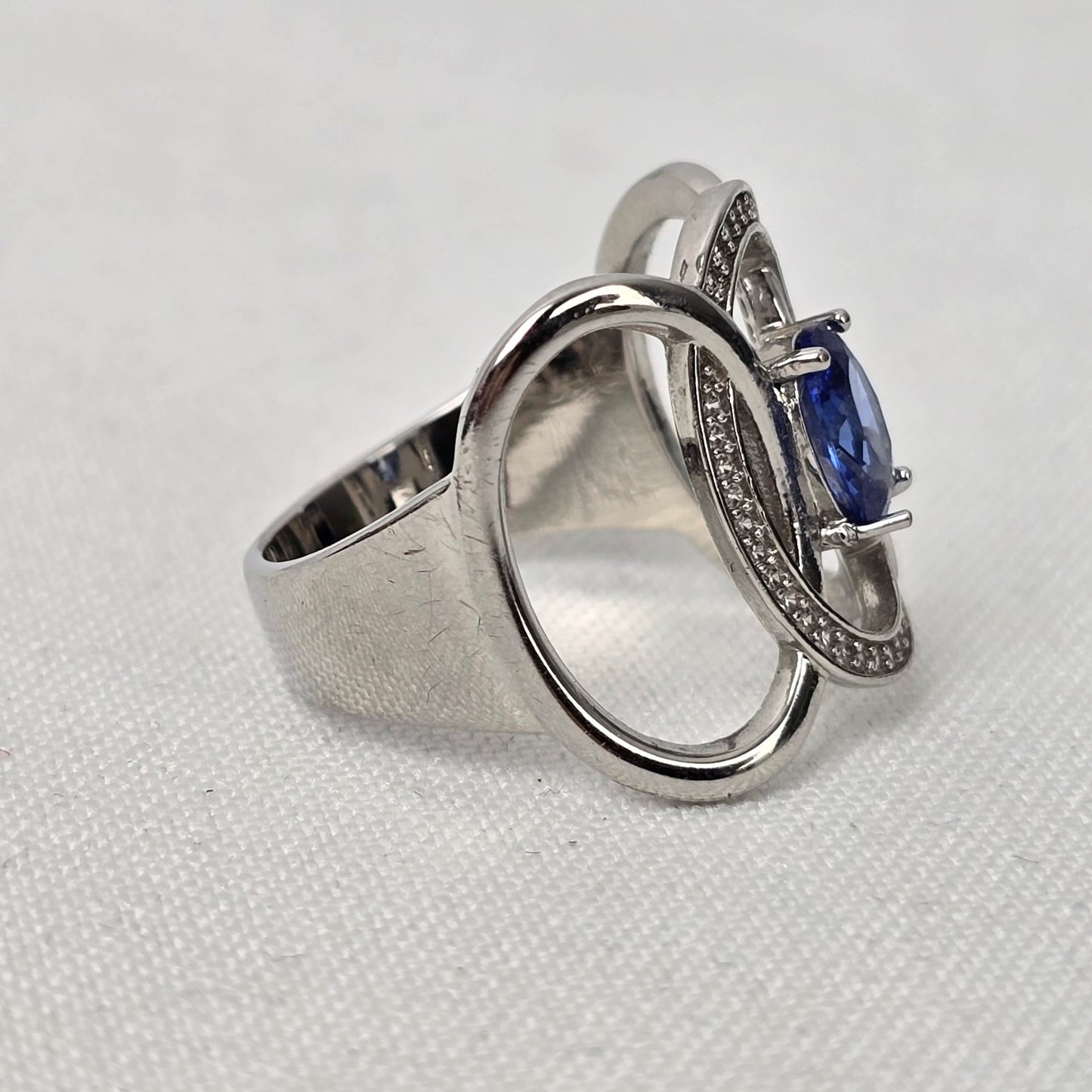 Silver Tone Blue Stone Statement Ring Size 9