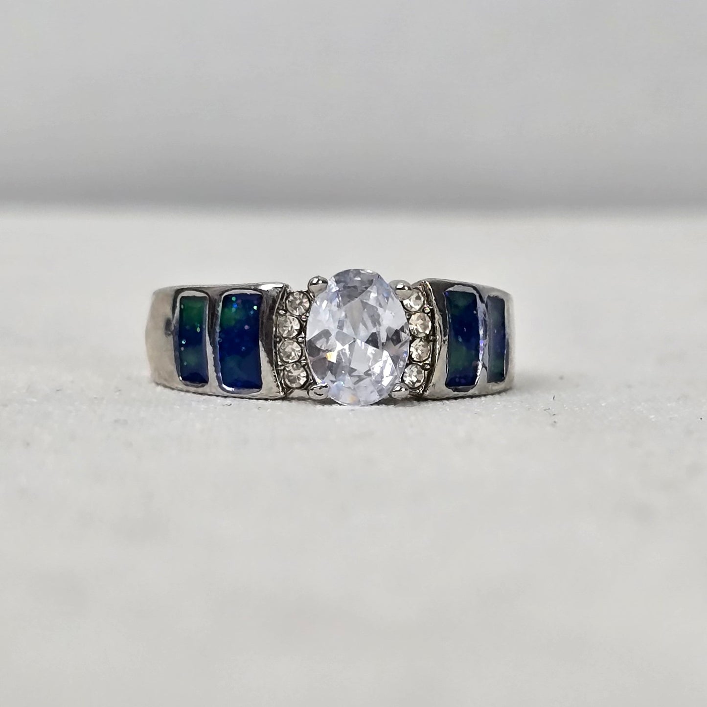 Silver Tone Blue Stone Ring Size 8