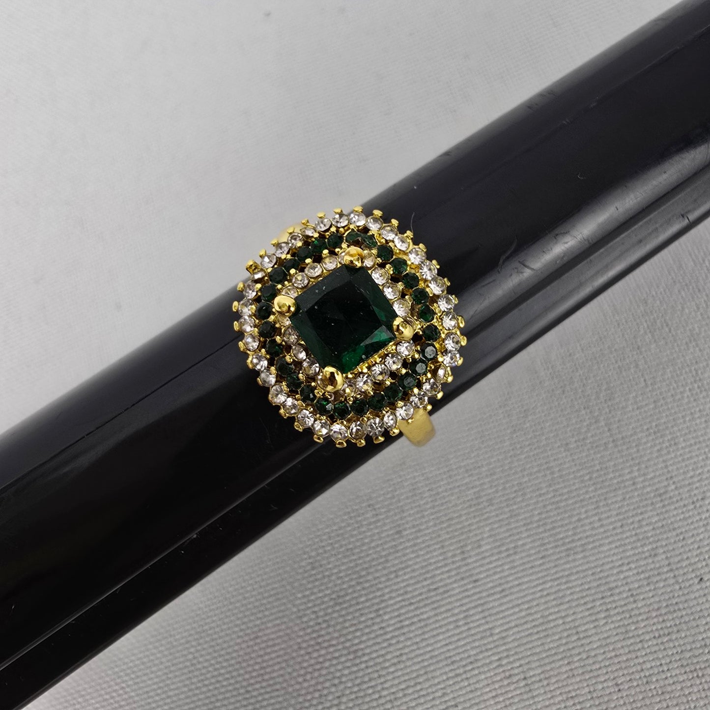 Gold Tone Green Stone Ring Size 8.5