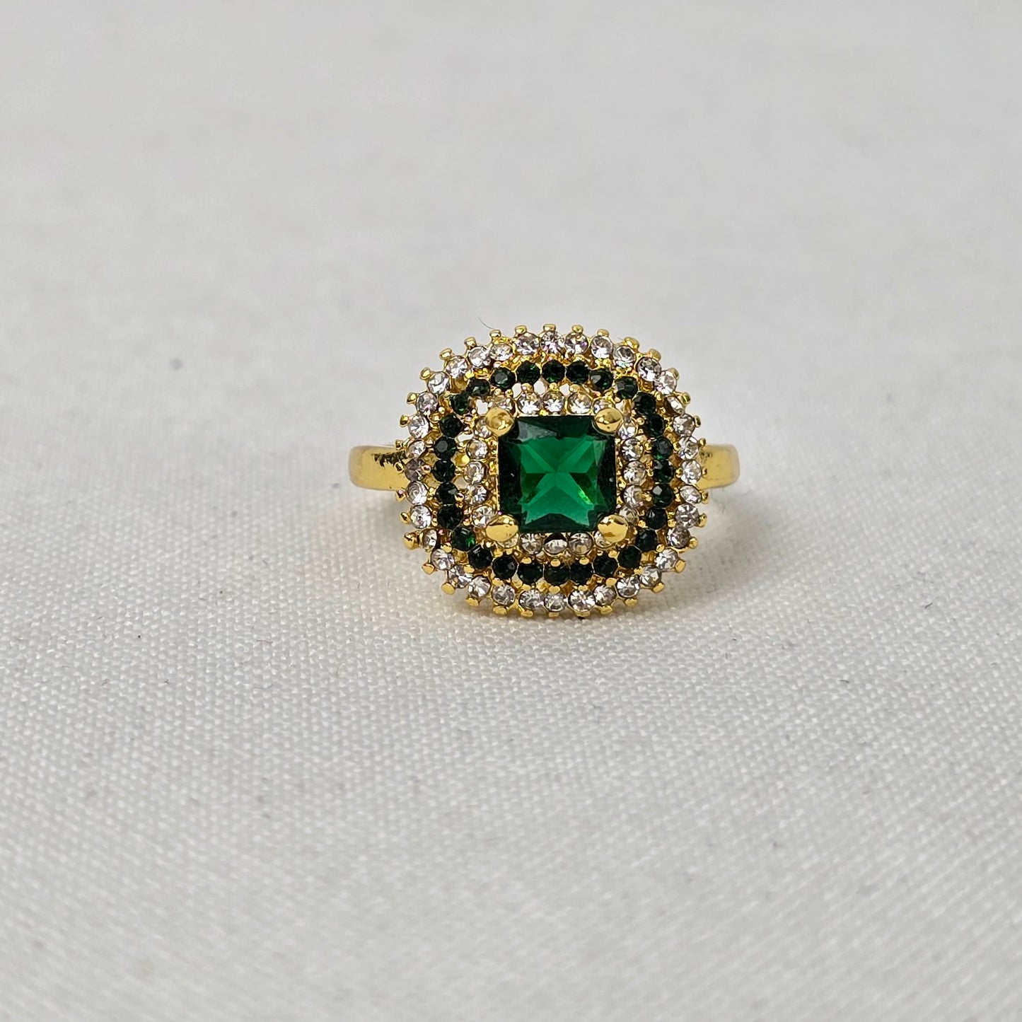 Gold Tone Green Stone Ring Size 8.5