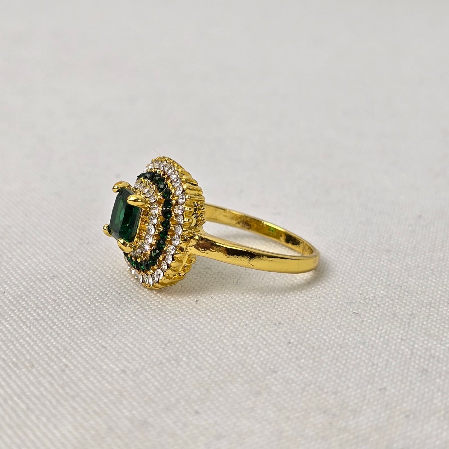 Gold Tone Green Stone Ring Size 8.5