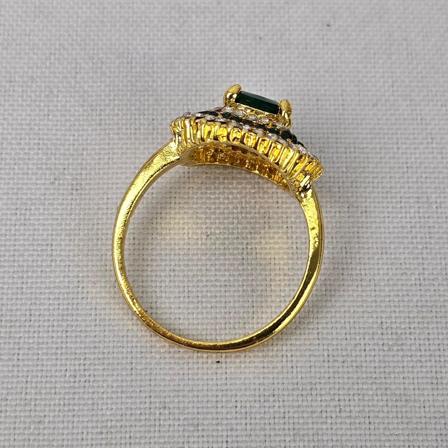 Gold Tone Green Stone Ring Size 8.5