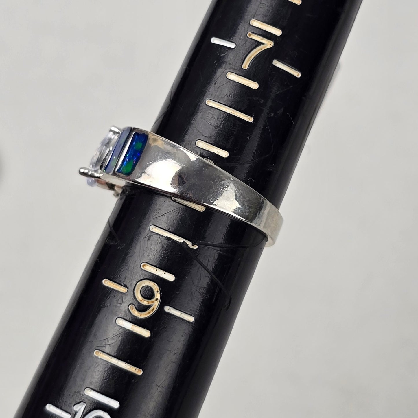 Silver Tone Blue Stone Ring Size 8