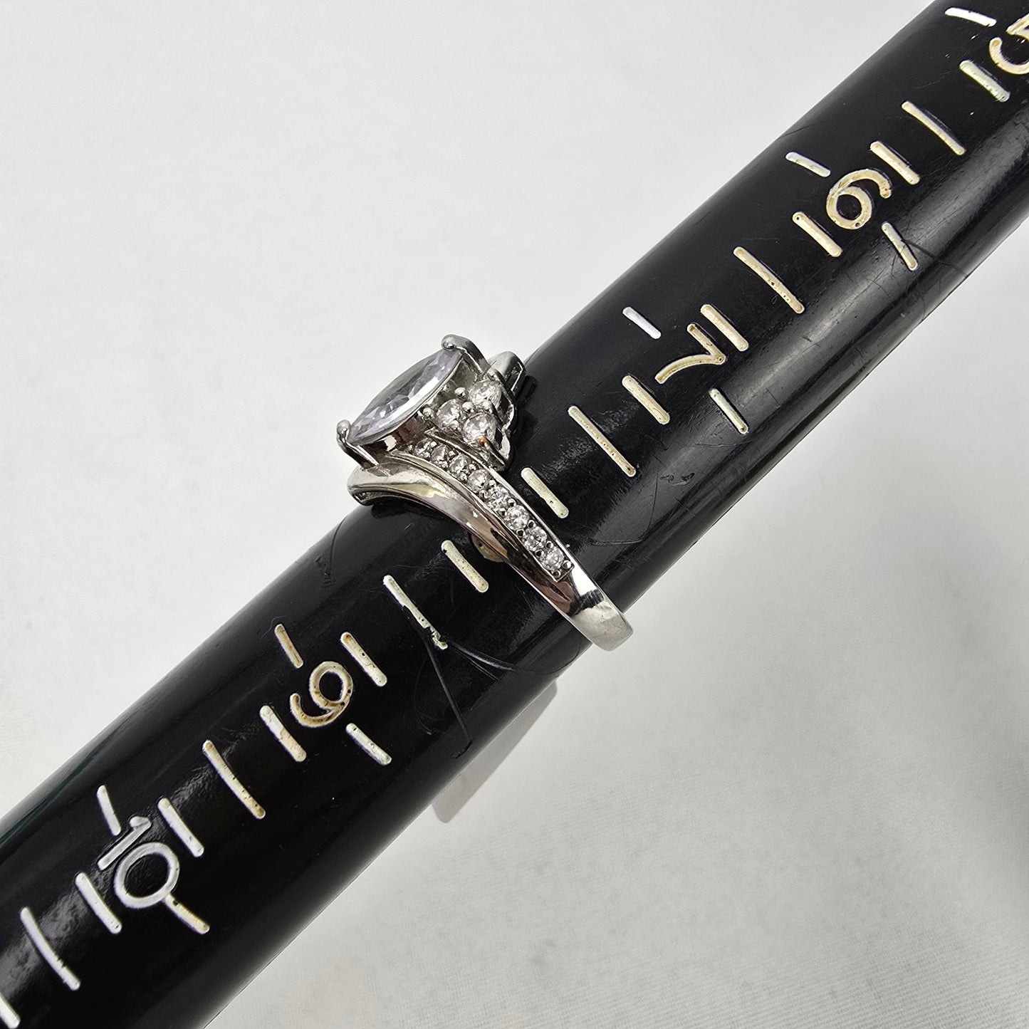S925 Silver Tone Crystal Statement Ring Size 8