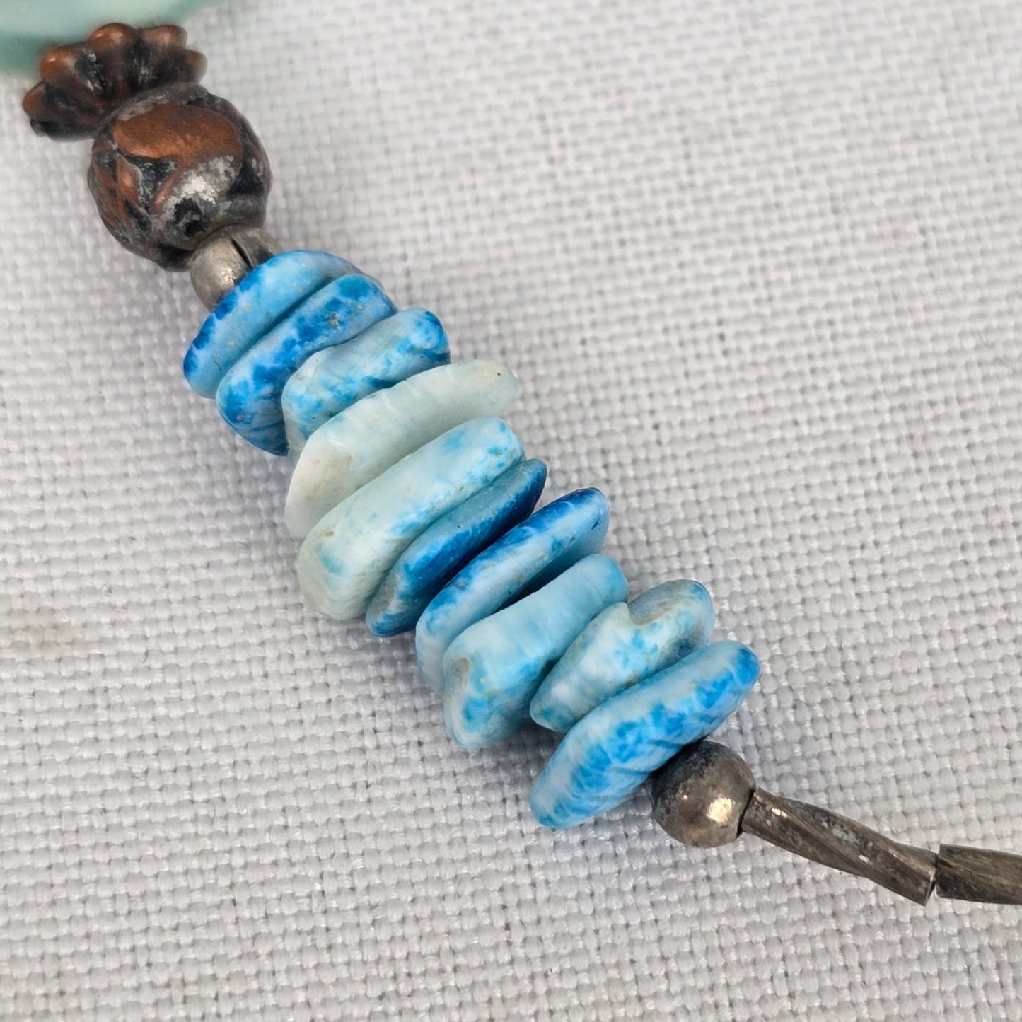 Vintage Silver Beaded Blue Sea Shell Bird Detail Necklace