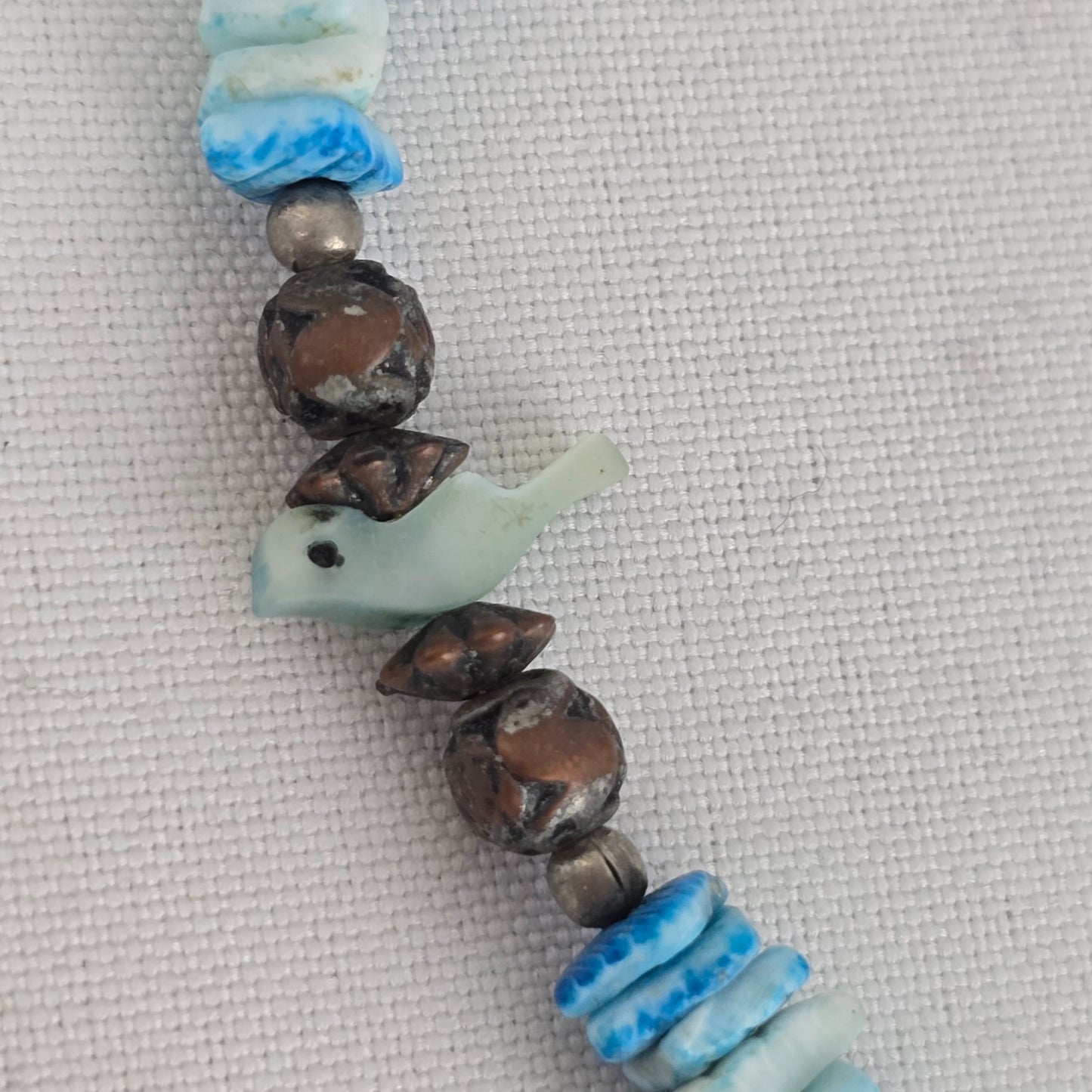 Vintage Silver Beaded Blue Sea Shell Bird Detail Necklace