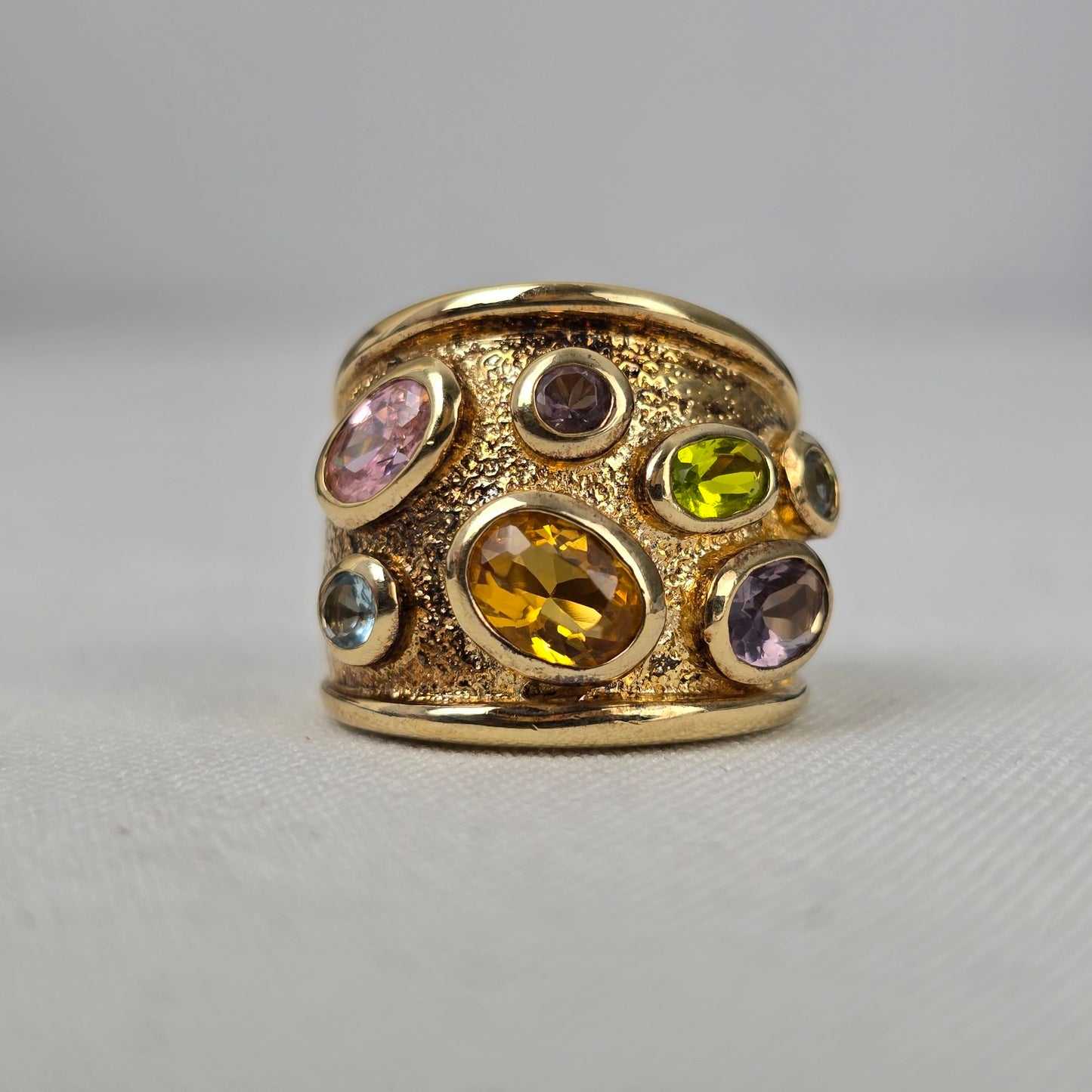 Thailand Gold Tone Colorful Stone Statement Ring Size 5