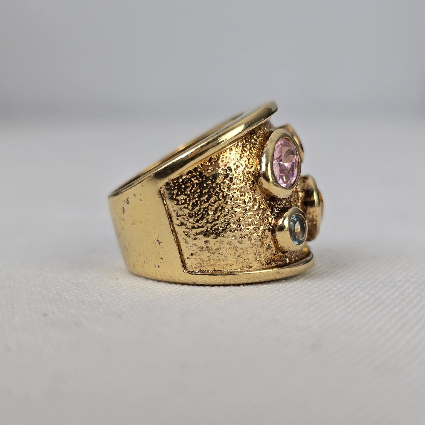 Thailand Gold Tone Colorful Stone Statement Ring Size 5