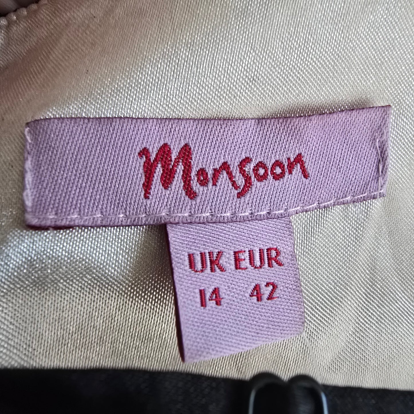 Monsoon Black Silk Midi Dress Size M