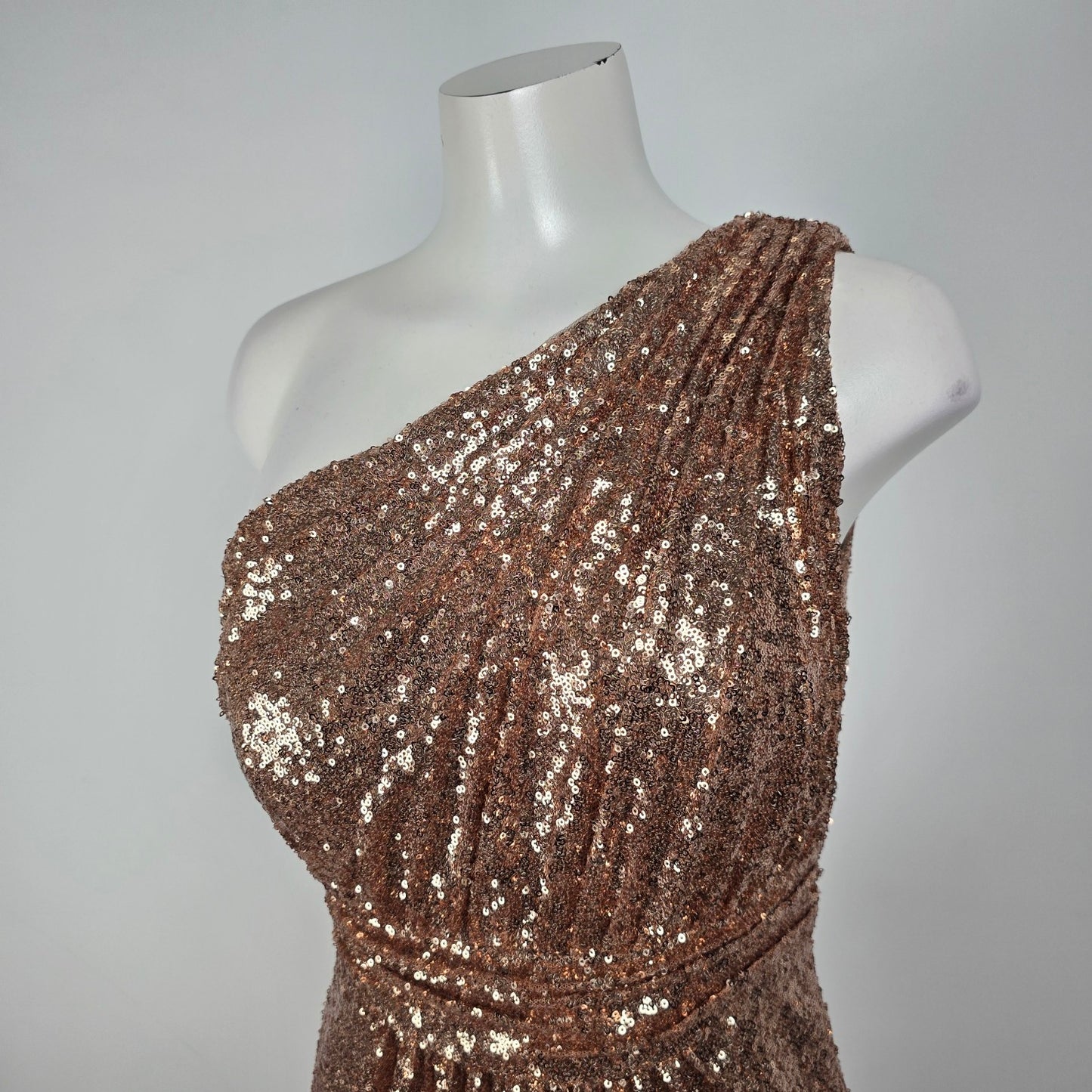 Rose Gold Sequined One Shoulder Event Dress Size 10