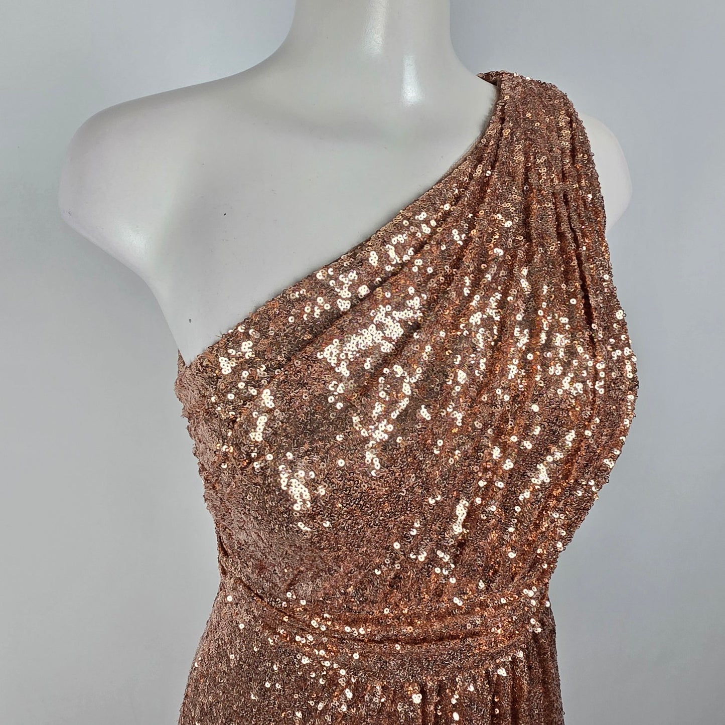 Rose Gold Sequined One Shoulder Event Dress Size 10