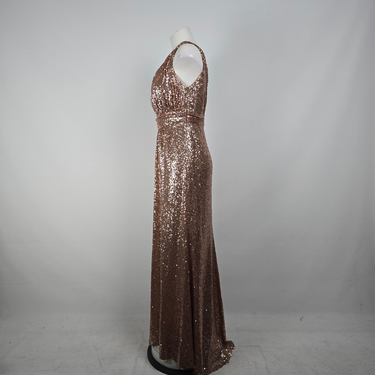 Rose Gold Sequined One Shoulder Event Dress Size 10